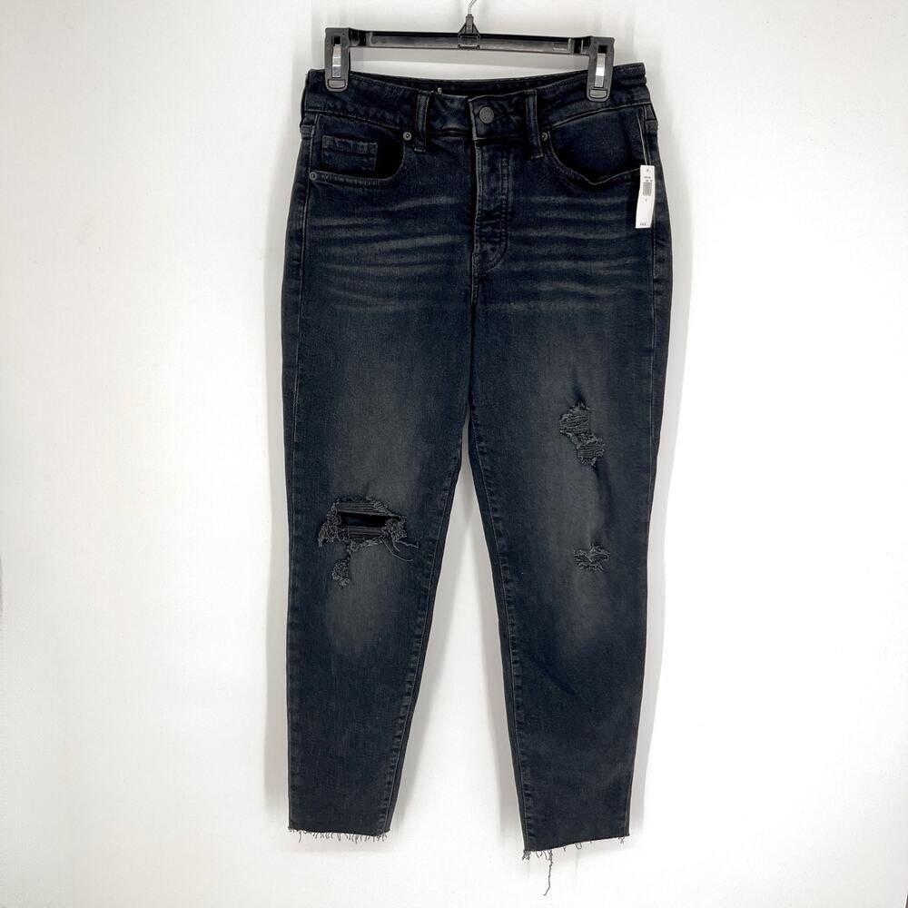 Old Navy NWT High Rise OG Straight Jeans Secret Slim Pockets Distressed 4 Black